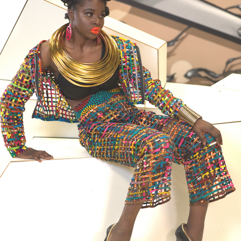 Basket Weave, Cut-out pant suit made to order/pre-order